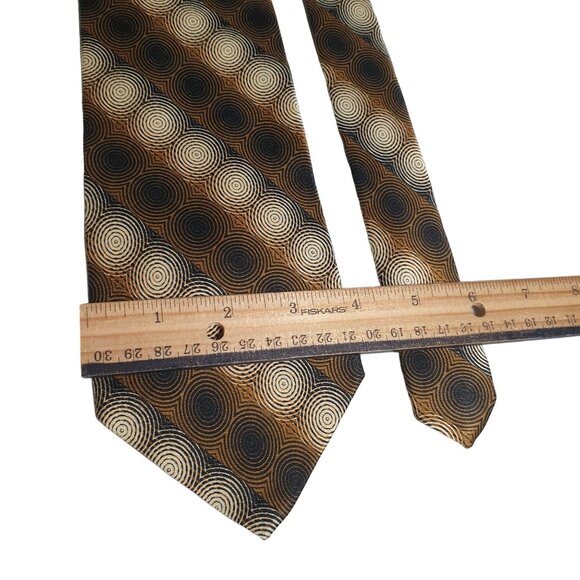Jhane Barnes Geometric Pattern Silk Tie Designer Japan Gold Black Office Work - Picture 2 of 5